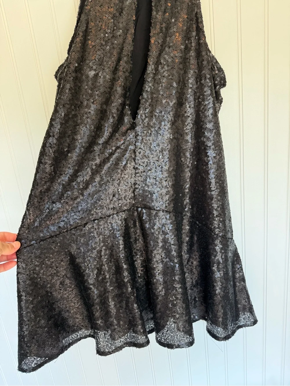 Free People Black Sequin Fit & Flare Mini Dress Open Back Party Cocktail Small
